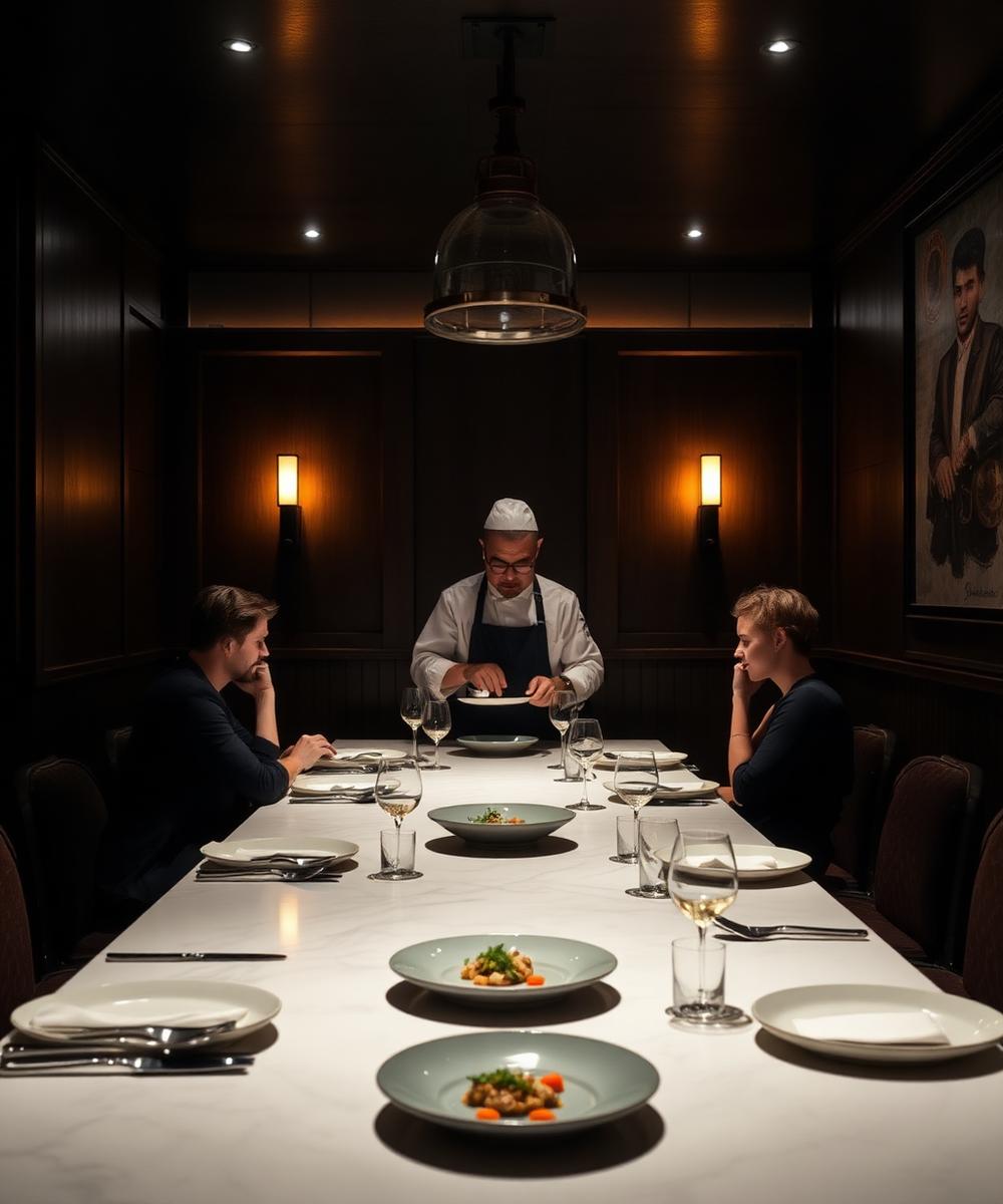 Chef plating at an intimate chef's table